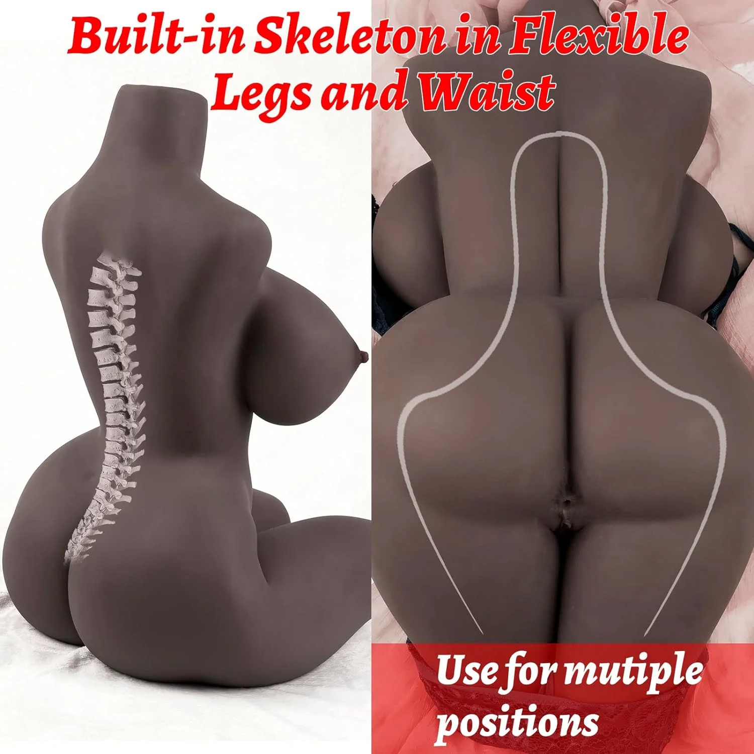 74cm/29.1in Female Torso Sex Doll Half Body Love Doll Torso TPE Black Torso Doll - View 3