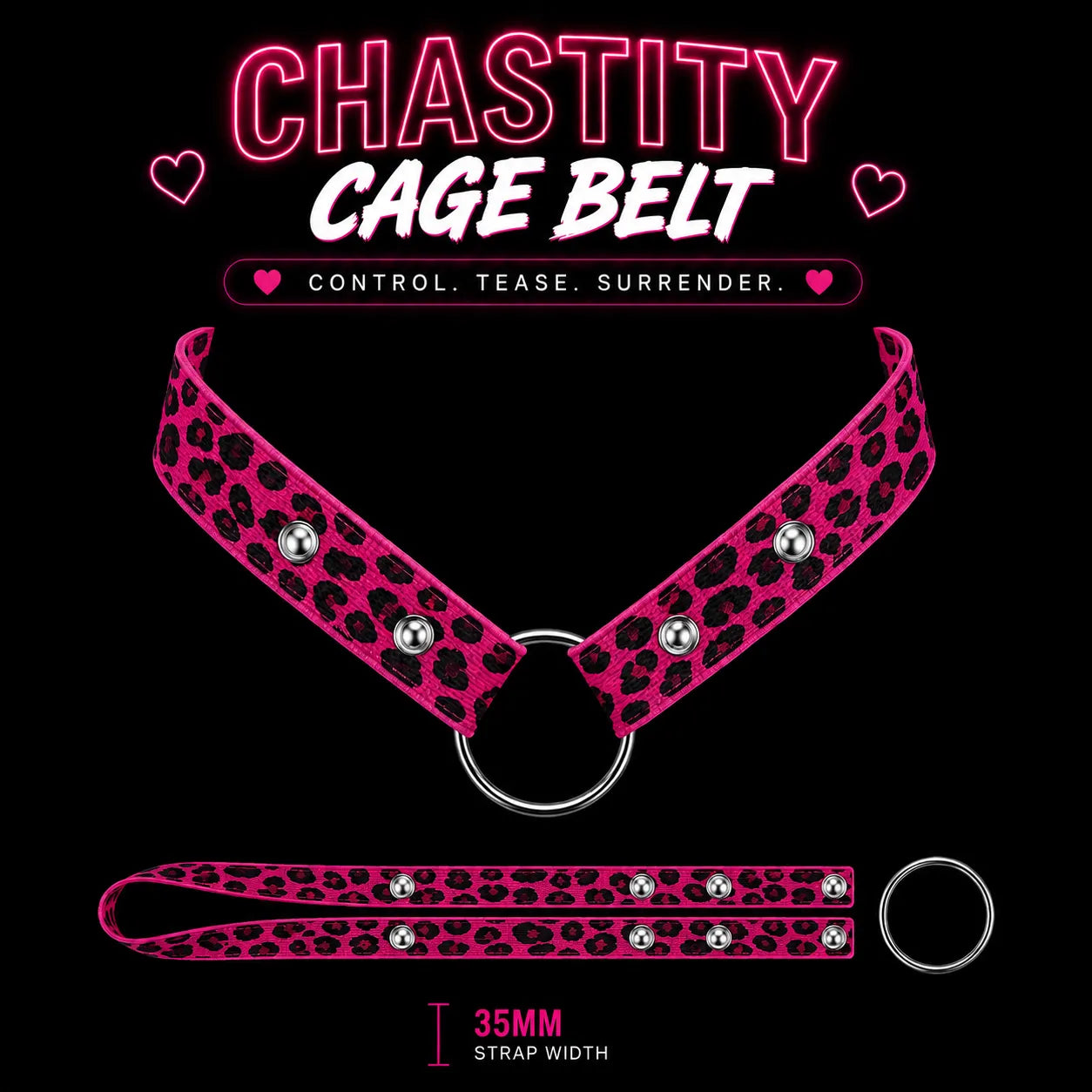 Adjustable Men's Chastity Belt Anti-Fall with Ring - Pink Leopard - View 1