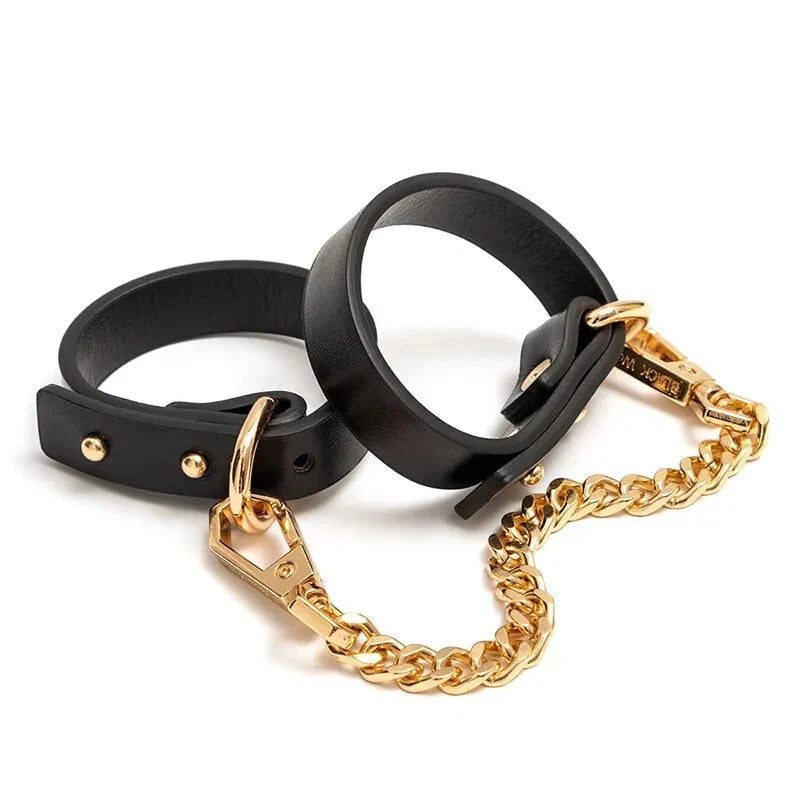 Leather Wrist Cuffs with Gold Chain alternate view