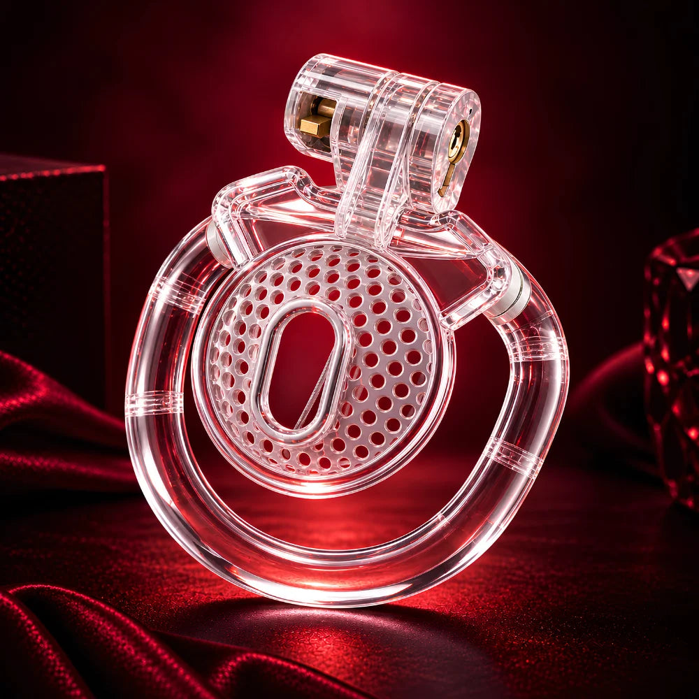 Plastic Chastity Cage with 4 Rings - Transparent