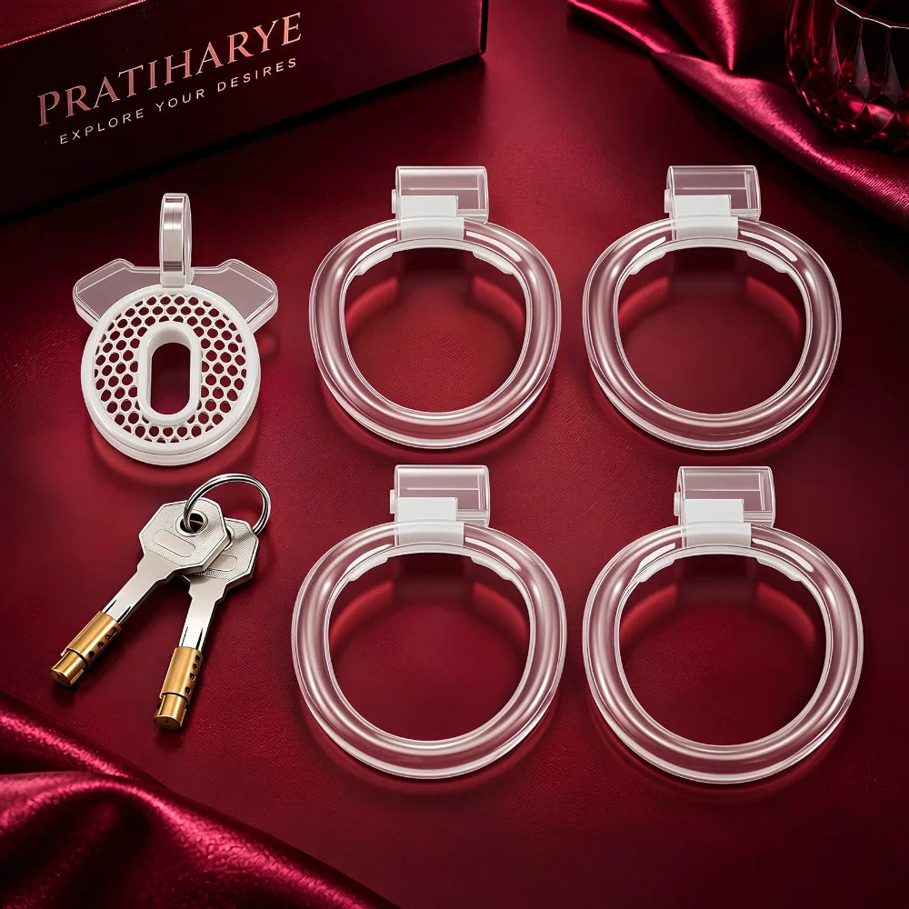 Plastic Chastity Cage with 4 Rings - Transparent alternate view